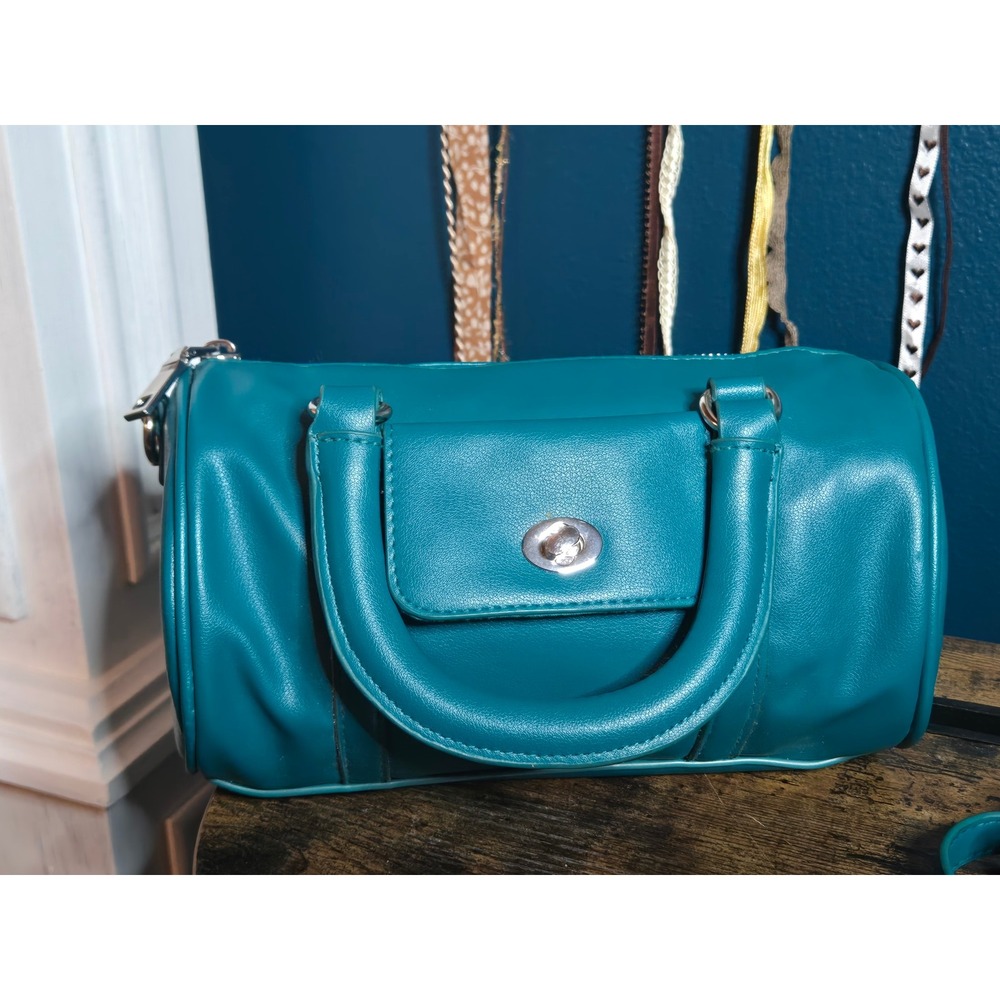 Teal Faux Leather Barrel Handbag